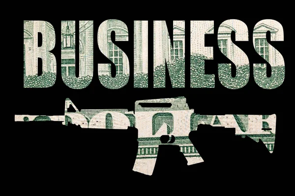 Gun Business Bokstäver Pengar Inuti Svart Bakgrund — Stockfoto