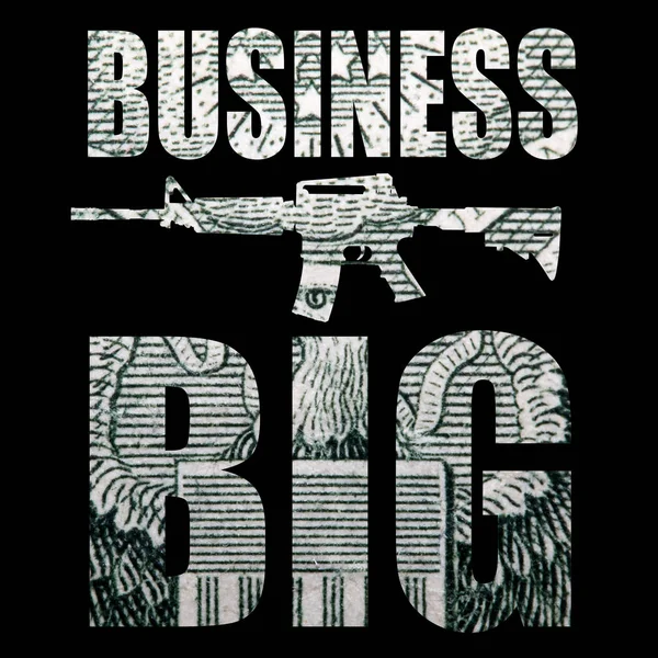 Big Business Inscription Gun Money Black Background — Stock Photo, Image