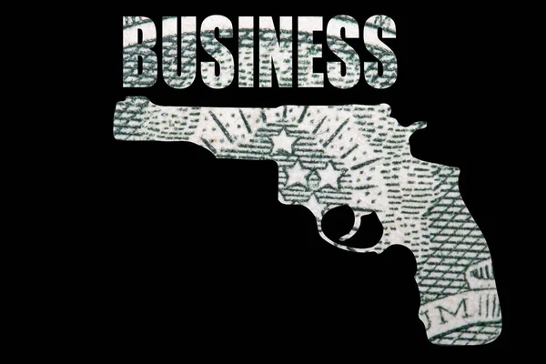 Gun Business Lettering Money Black Background — Stock Photo, Image