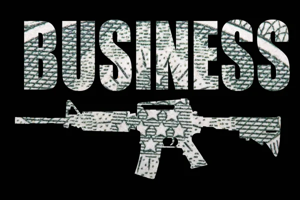 Gun Business Lettering Money Black Background — Stock Photo, Image