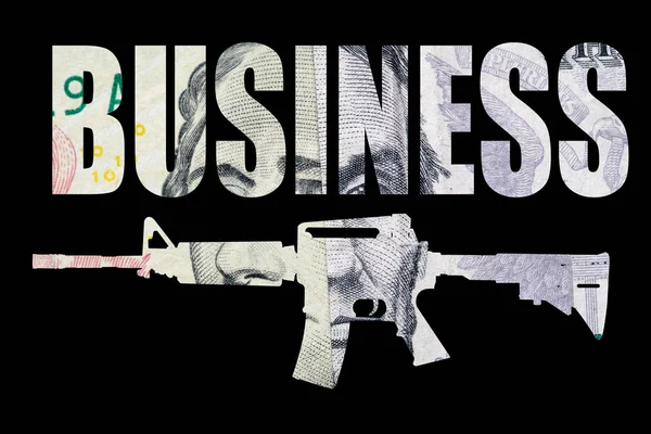Gun Business Lettering Money Black Background — Stock Photo, Image
