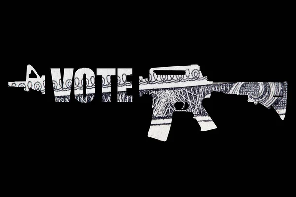 Pistola Iscrizione Voto Con Soldi All Interno Sfondo Nero — Foto Stock