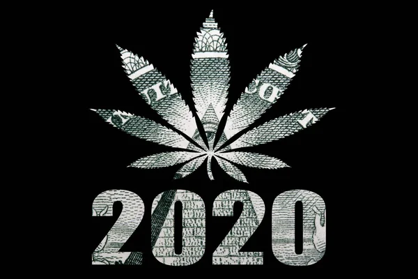 Marihuana Con Texto 2020 Dinero Sobre Fondo Negro — Foto de Stock