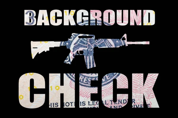 Background Check Inscription Machine Gun Money Black Background — Stock Photo, Image