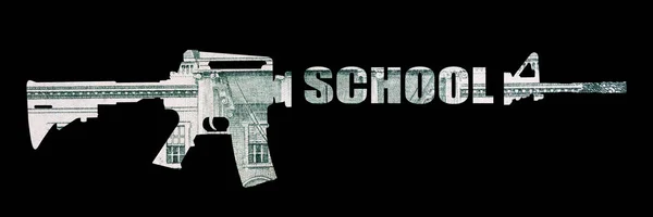 Machine Gun School Lettering Money Black Background — Stock Photo, Image