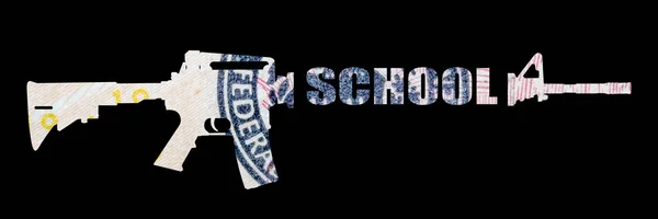 Machine Gun School Lettering Money Black Background — Stock Photo, Image