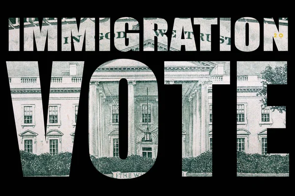 Imigracja Głosowanie Napis Pieniędzmi Wewnątrz Czarnym Tle — Zdjęcie stockowe