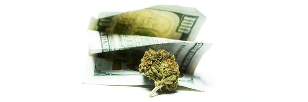 Μαριχουάνα Ναρκωτικά Χρήματα Ακόμα Ζωή Απομονωμένη Λευκό Φόντο — Φωτογραφία Αρχείου