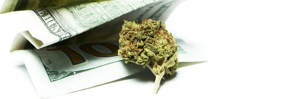 Léky Marihuanu Penězi Stále Život Izolované Bílém Pozadí — Stock fotografie
