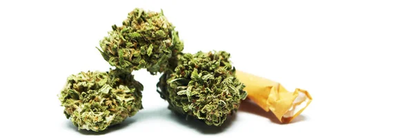 Droguri Marijuana Încă Viață Izolată Fundal Alb — Fotografie, imagine de stoc