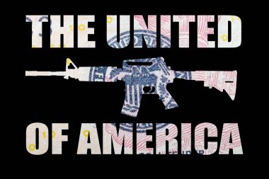 Amerika Birleşik yazı ile Gun, siyah arka plan üzerinde para.