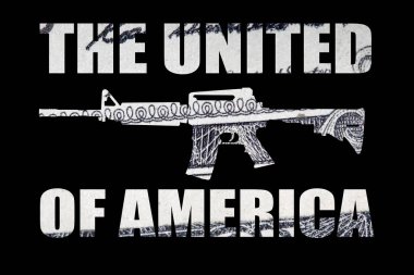 Amerika Birleşik yazı ile Gun, siyah arka plan üzerinde para.