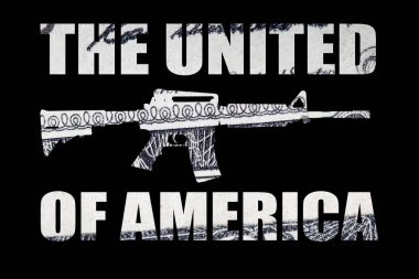 Amerika Birleşik yazı ile Gun, siyah arka plan üzerinde para.