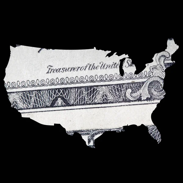 Silhueta América Mapa Com Dinheiro Sobre Fundo Preto — Fotografia de Stock