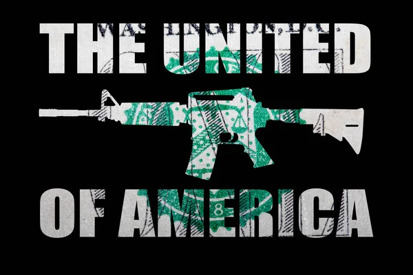 Gun United America Lettering Money Black Background — Stock Photo, Image