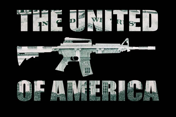Amerika Birleşik yazı ile Gun, siyah arka plan üzerinde para.