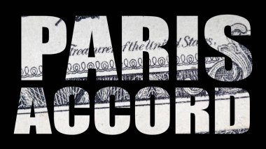 Siyah arka plan üzerine Paris anlaşması harfleri.