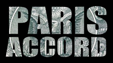 Siyah arka plan üzerine Paris anlaşması harfleri.