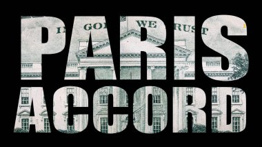 Siyah arka plan üzerine Paris anlaşması harfleri.