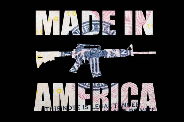 Pistola Con Letras Made America Dinero Sobre Fondo Negro — Foto de Stock