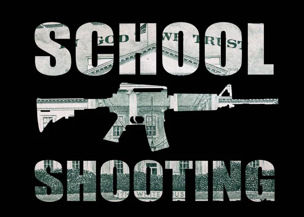 Gun Iskolai Lövés Betűkkel Pénz Fekete Háttér — Stock Fotó