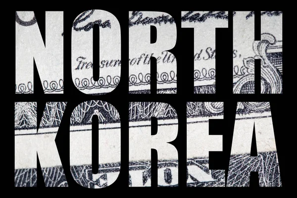 North Korea Lettering Money Black Background — Stock Photo, Image