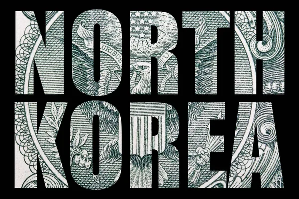 Coreia Norte Lettering Dinheiro Sobre Fundo Preto — Fotografia de Stock