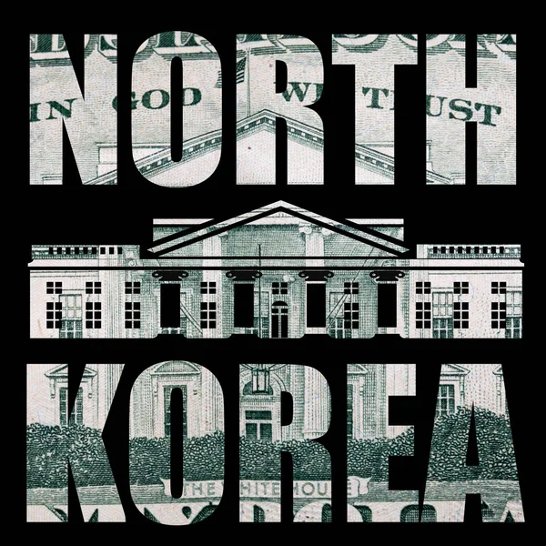 北朝鮮のレタリング 黒い背景にお金 — ストック写真