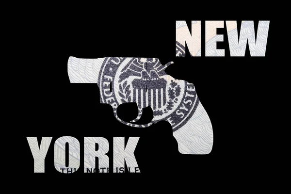 Pistola Bolsillo Con Letras Nueva York Dinero Dentro Sobre Fondo —  Fotos de Stock