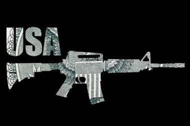 Gun Usa yazı, siyah arka plan üzerinde içinde para.