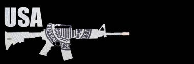 Gun Usa yazı, siyah arka plan üzerinde içinde para.