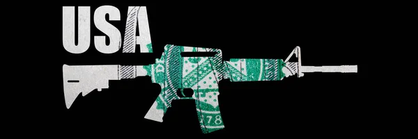 Gun Usa Belettering Geld Binnen Zwarte Achtergrond — Stockfoto