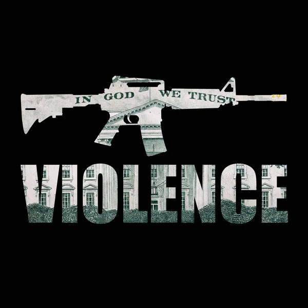 Gun Violence Lettering Money Black Background — Stock Photo, Image