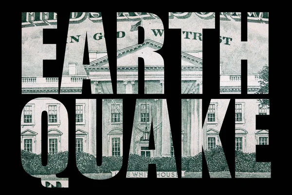 地震レタリング 黒い背景にドルのお金 — ストック写真