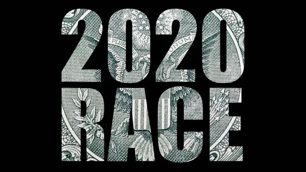 2020 Race Bokstäver Dollar Svart Bakgrund — Stockfoto