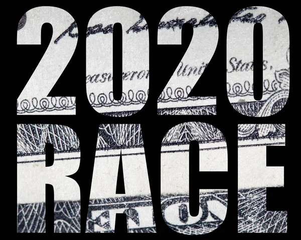 2020 Race Bokstäver Dollar Svart Bakgrund — Stockfoto