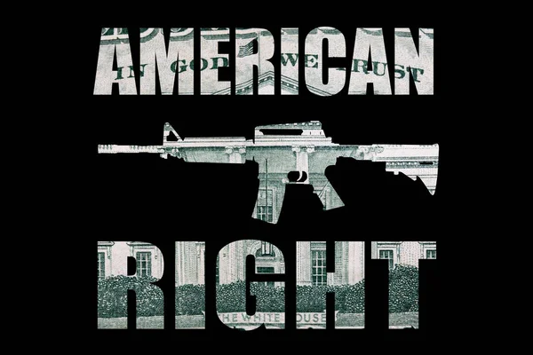 Maschinengewehr Mit Amerikanischem Schriftzug Rechts Geld Auf Schwarzem Hintergrund — Stockfoto