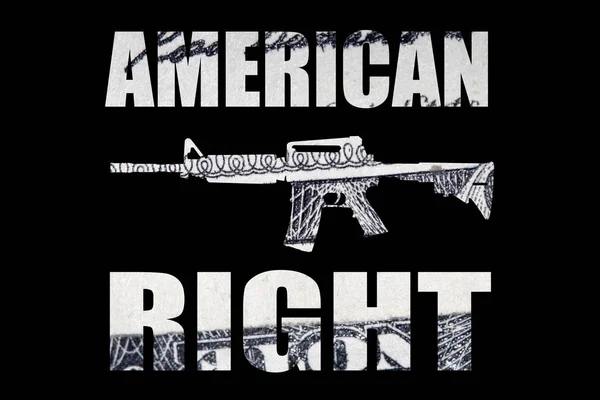 Machine Gun American Right Lettering Money Black Background — Stock Photo, Image