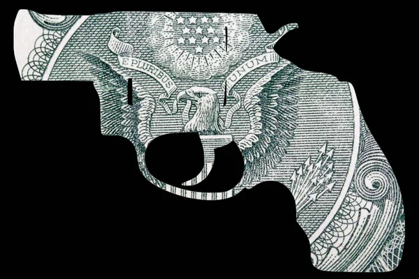 銃のシルエット 黒の背景にお金 — ストック写真