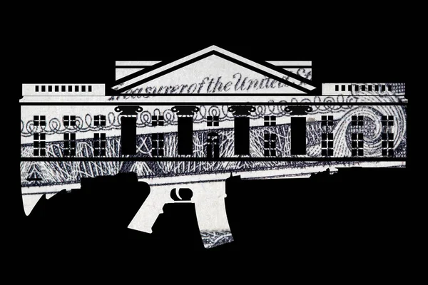 Gun White House Silhouette Money Black Background — Stock Photo, Image