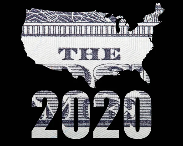 2020 Amerikansk Karta Silhuett Pengar Svart Bakgrund — Stockfoto