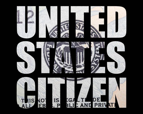 Estados Unidos Letras Cidadão Dinheiro Fundo Preto — Fotografia de Stock