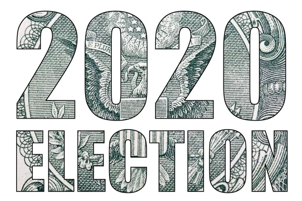 2020 election text, money on white background.