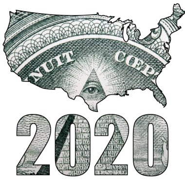 Amerikan harita silueti ile 2020 işaretleri, Beyaz Arka Plan Para
