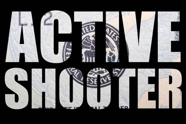 Active Shooter Phrase Money Black Background — Stock Photo, Image