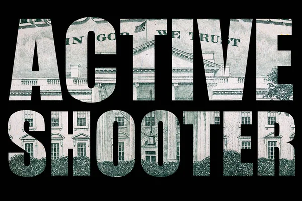 Active Shooter Phrase Money Black Background — Stock Photo, Image