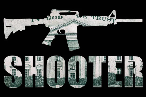 Tirador Texto Con Pistola Dinero Sobre Fondo Negro — Foto de Stock