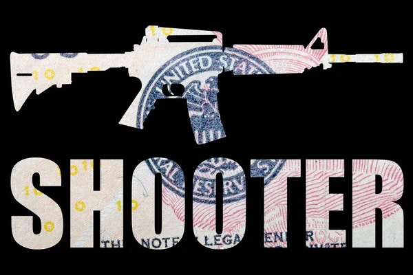 Schützentext Mit Pistole Geld Auf Schwarzem Hintergrund — Stockfoto