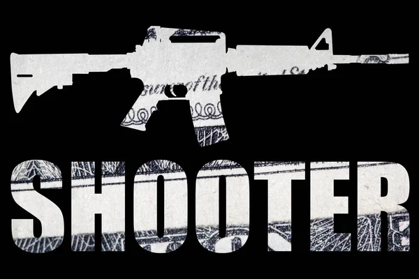 Shooter Text Gun Money Black Background — Stock Photo, Image