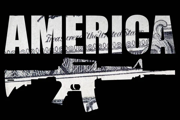 America Word Gun Dollar Banknote Black Background — Stock Photo, Image